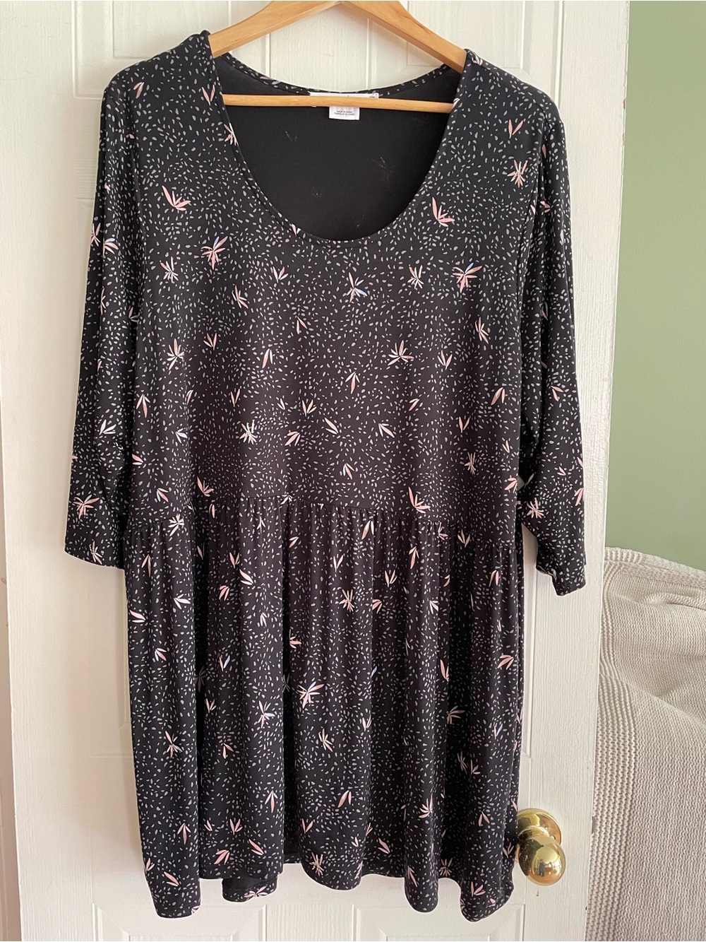 Addition Elle Black Tunic with Pink Abstract Pattern Plus Size 3X